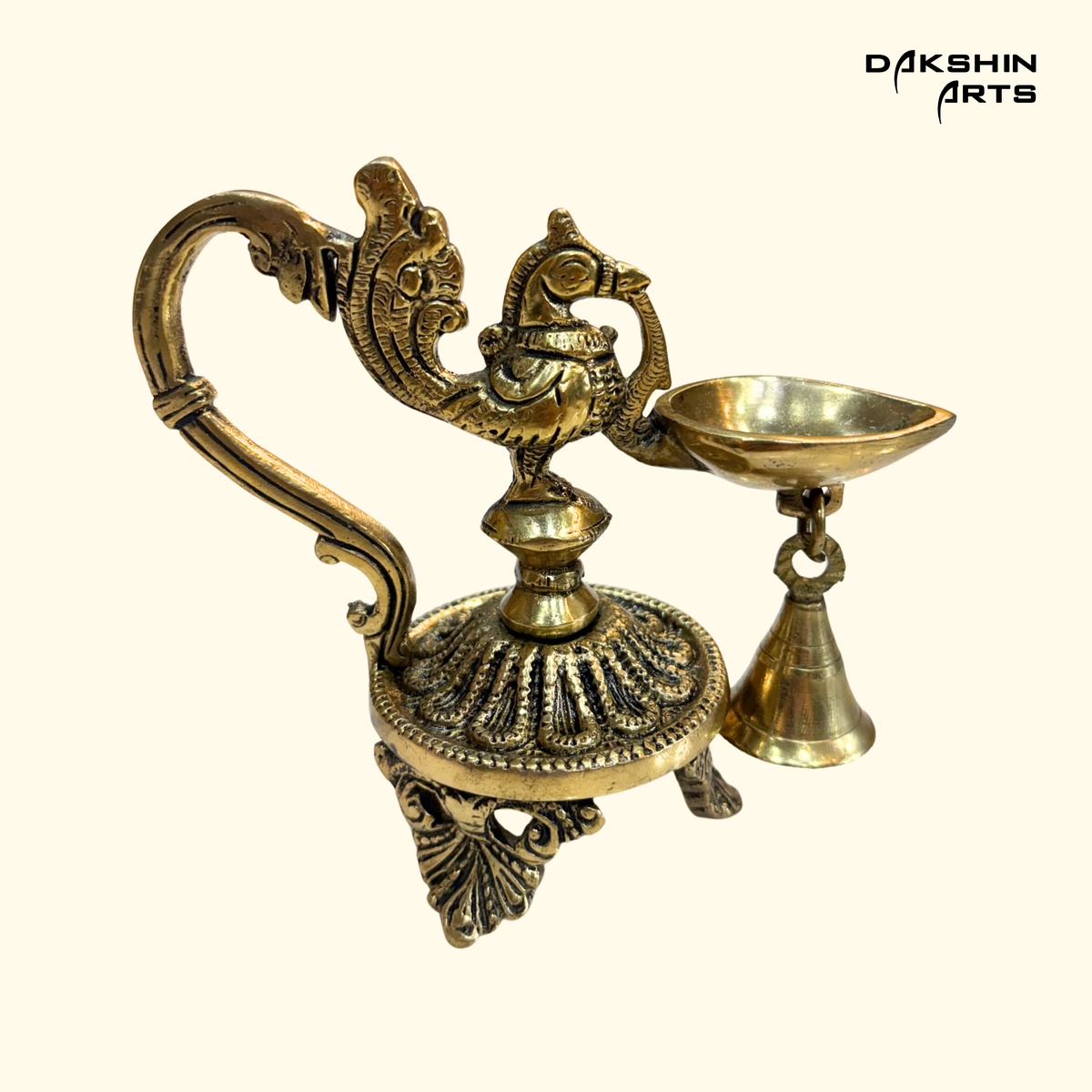 Peacock Diya with Bell - Dakshin Arts