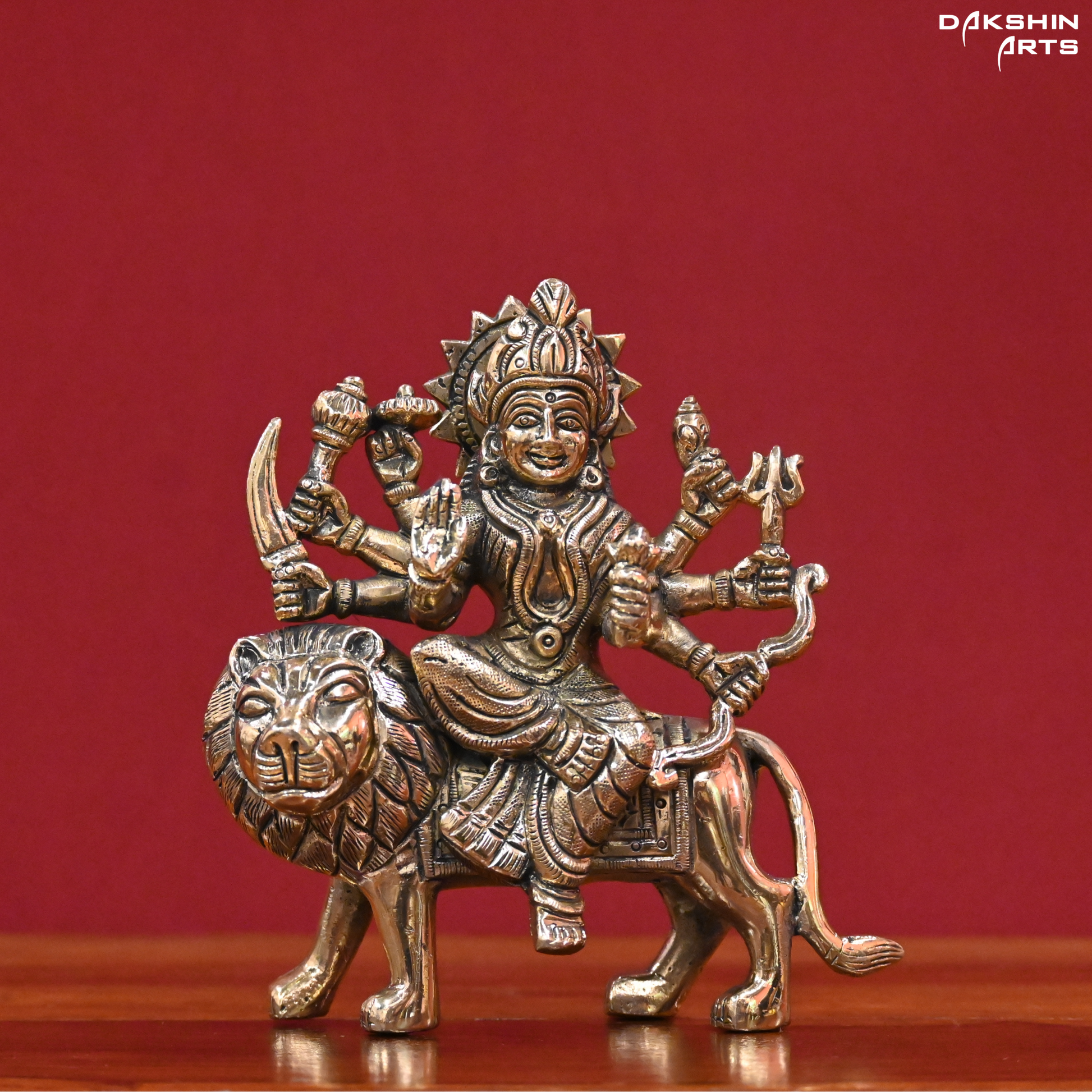 Brass Durga Idol Without Base 6" - Dakshin Arts