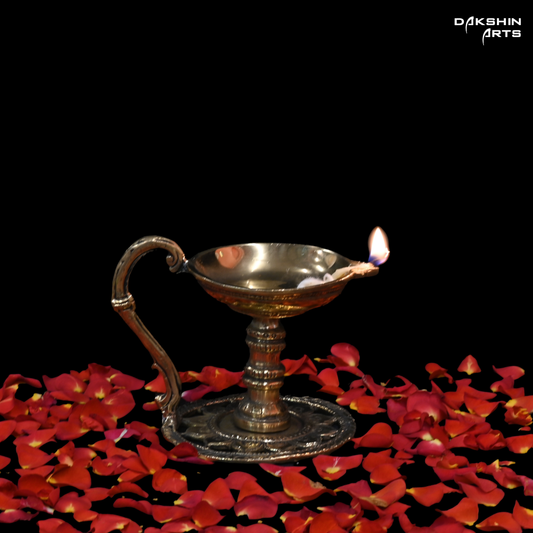 Brass Diya with Handle - Dakshin Arts