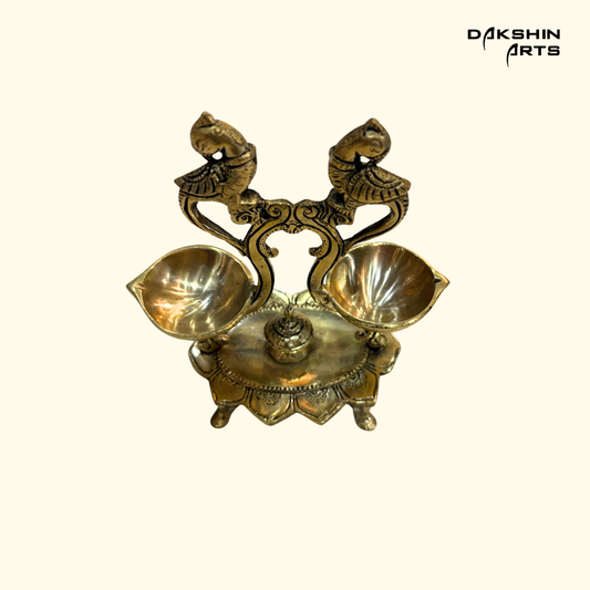 Double Diya with Parrot
