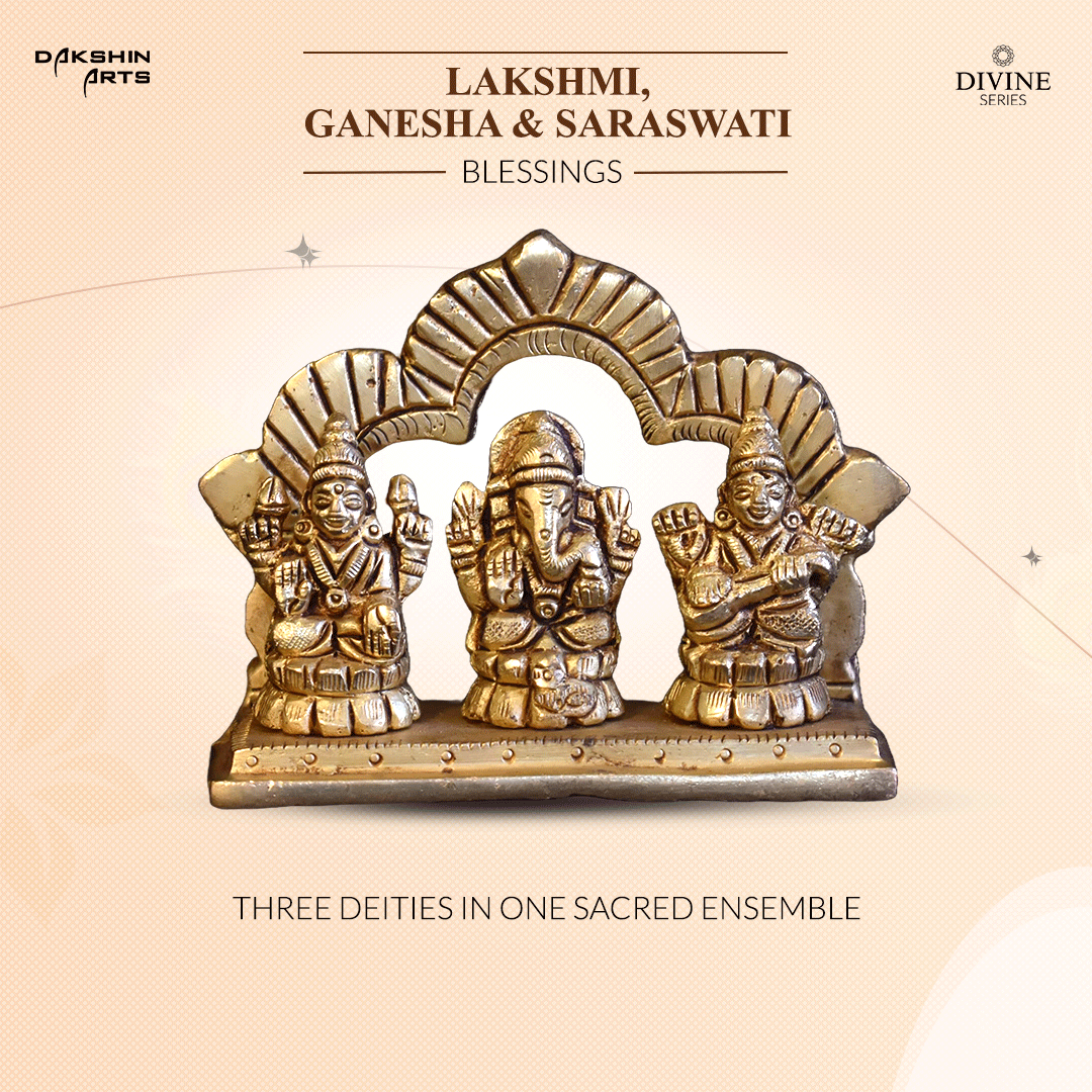 Lakshmi Ganesha Saraswati idol - Dakshin Arts
