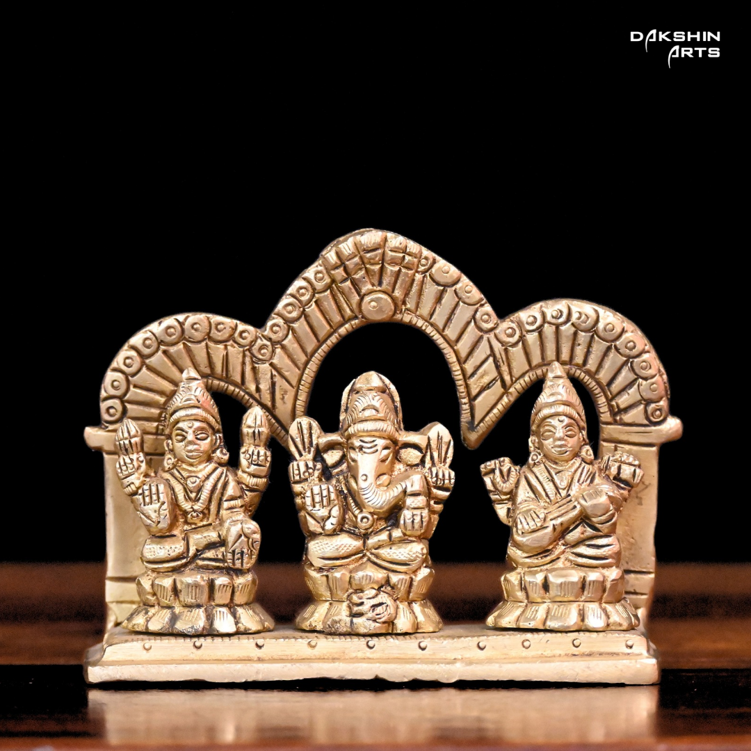 Lakshmi Ganesha Saraswati idol - Dakshin Arts