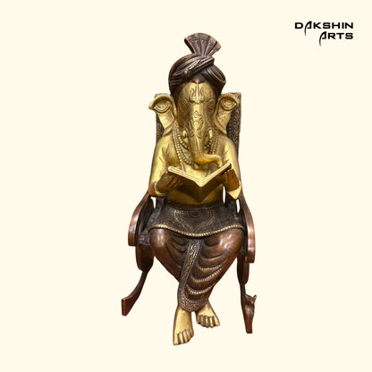 Brass Ganesha on Rocking Chair - Dakshin Arts