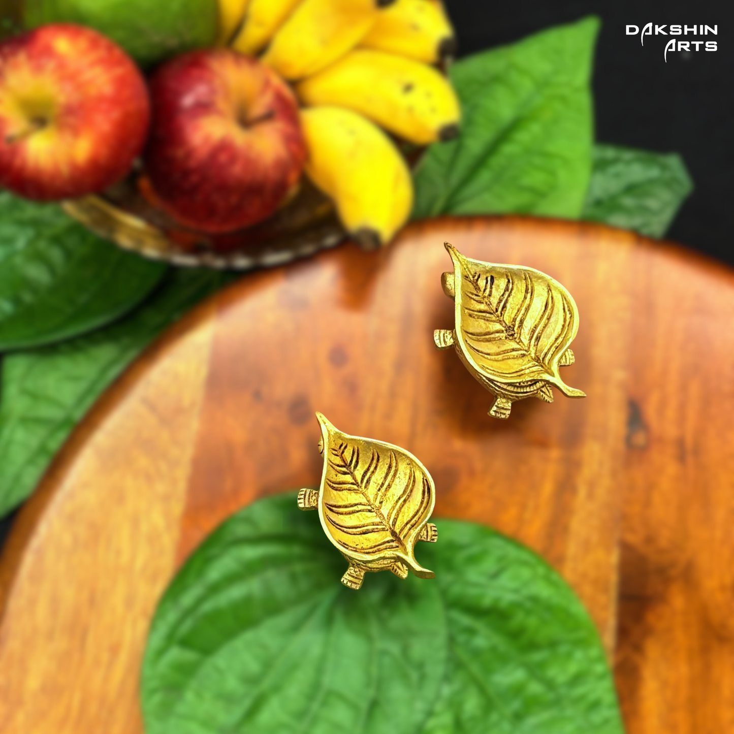 Brass Leaf Diya with Torotise (Set of 2) - Dakshin Arts