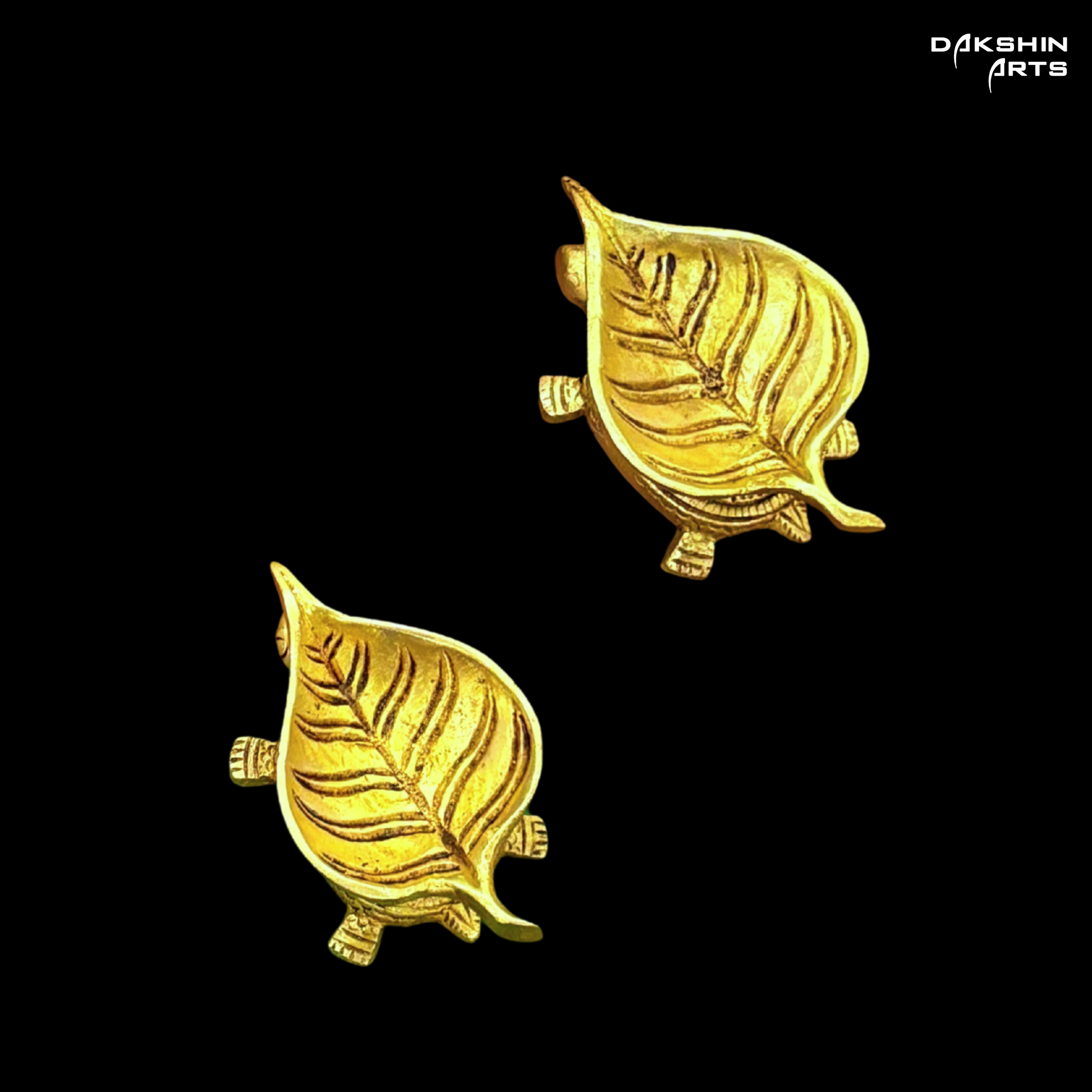 Brass Leaf Diya with Torotise (Set of 2) - Dakshin Arts