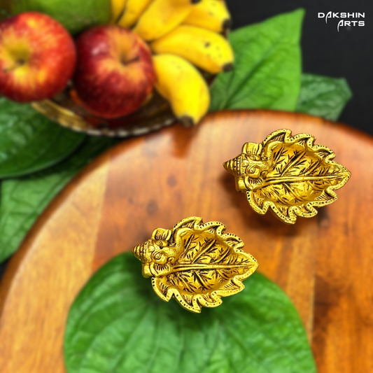 Brass Ganesha Leaf Diya (Set of 2)