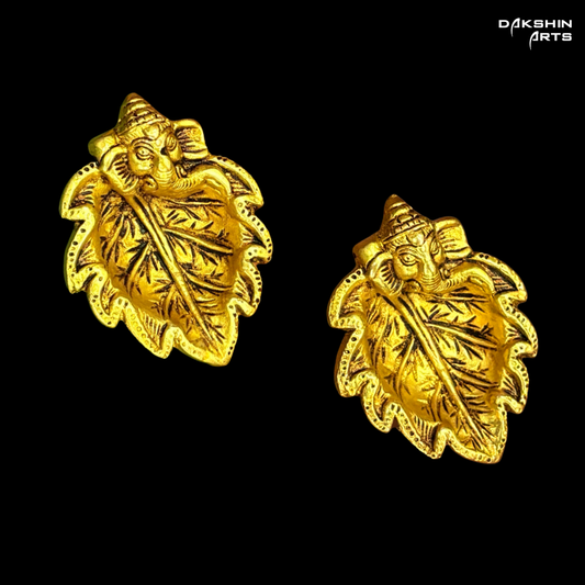 Brass Ganesha Leaf Diya (Set of 2)