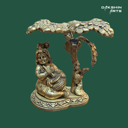 Brass Makhan Krishna with Tree