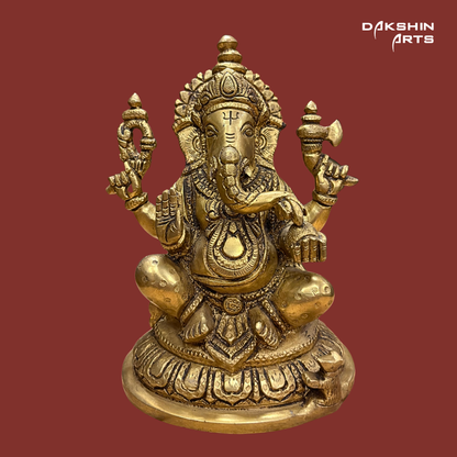 Brass Ganesha Oval Base - Dakshin Arts