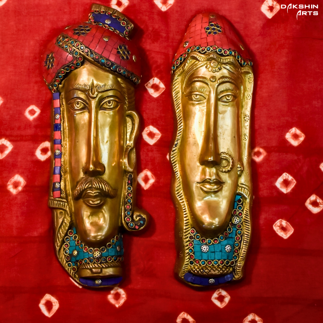 RAJASTHANI COUPLE MASK PAIR - Dakshin Arts