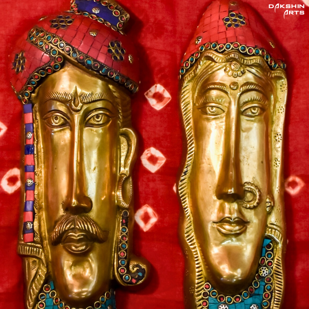 RAJASTHANI COUPLE MASK PAIR - Dakshin Arts