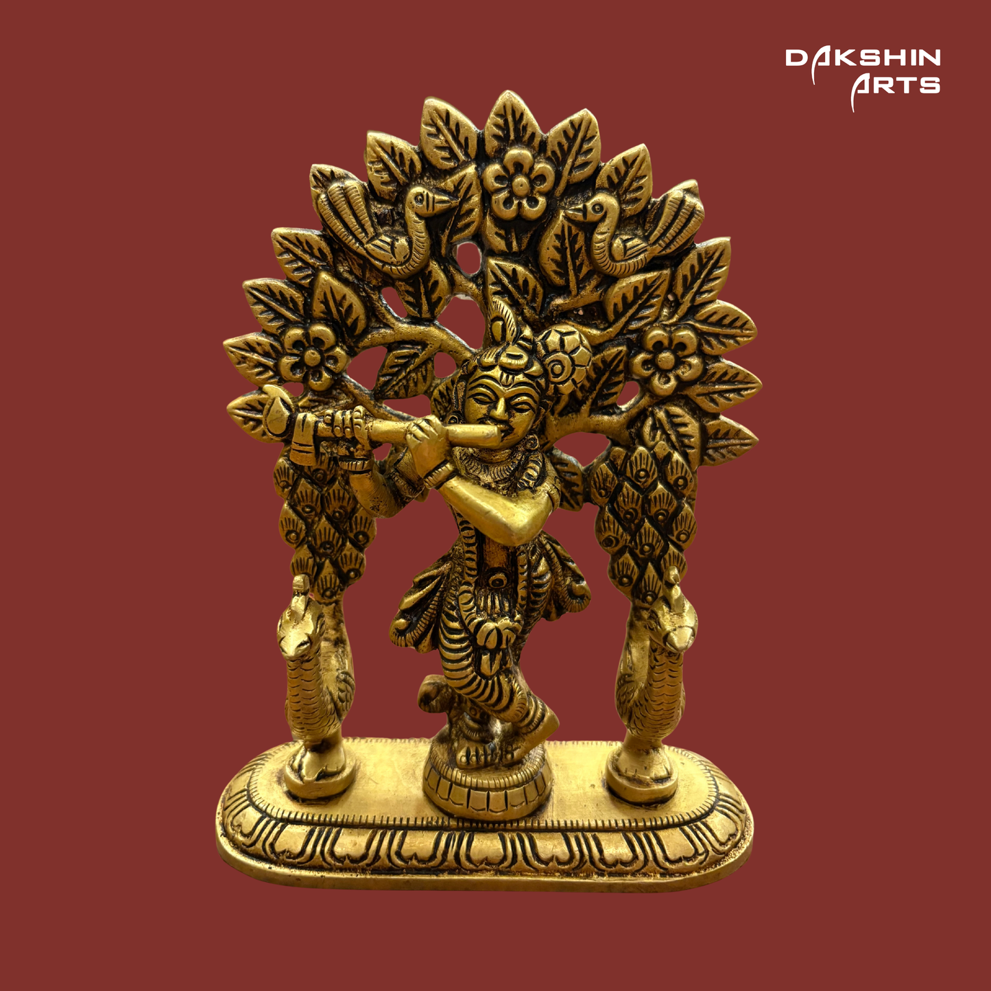 Brass Tree Krishna with Peacock - Dakshin Arts