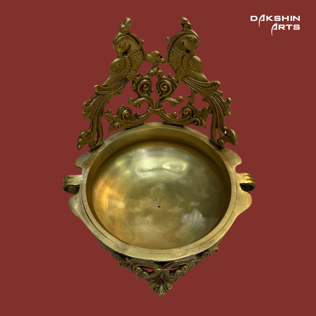 Brass Double Peacock Urli 8"