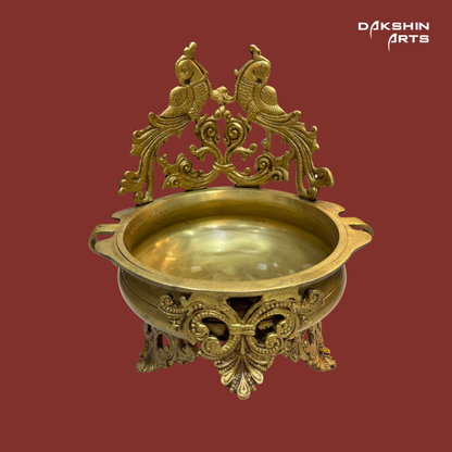 Brass Double Peacock Urli 8"