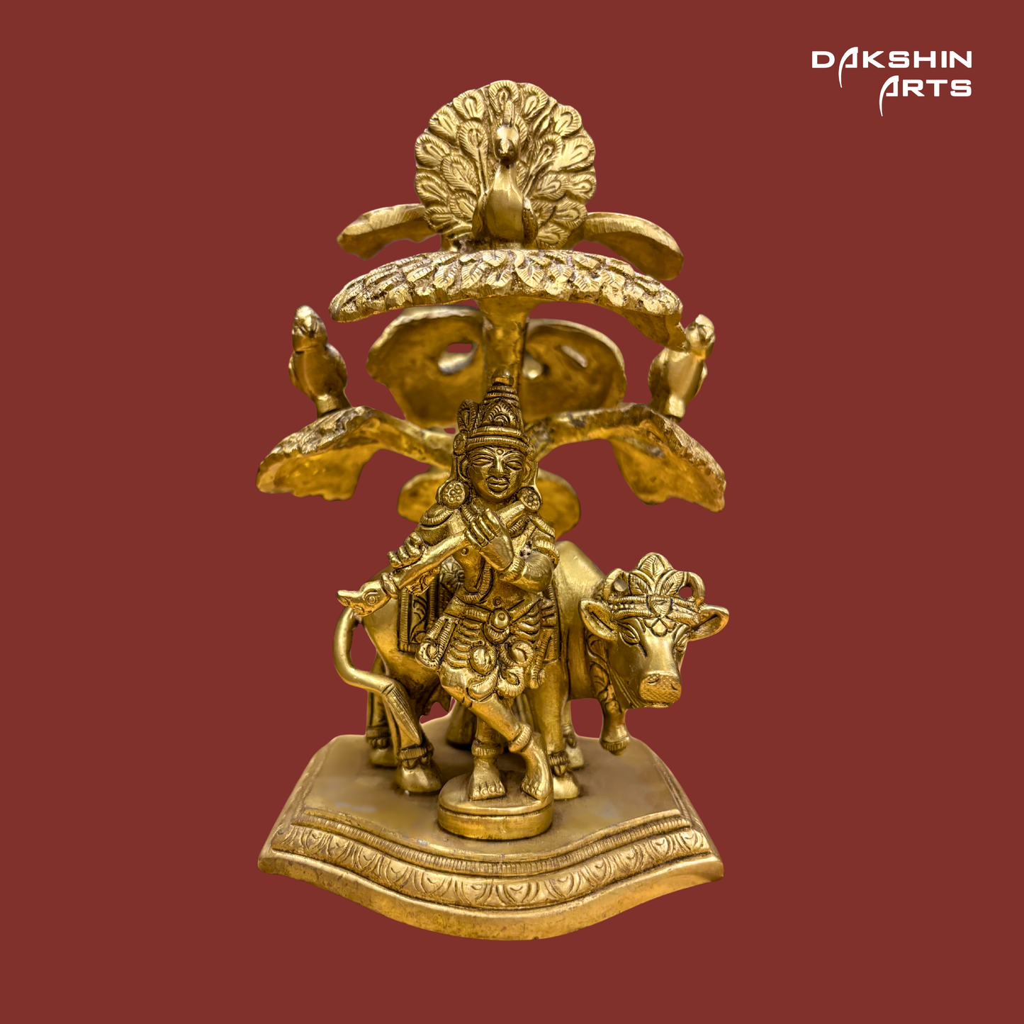 Brass Tree Cow Krishna Standing - Dakshin Arts