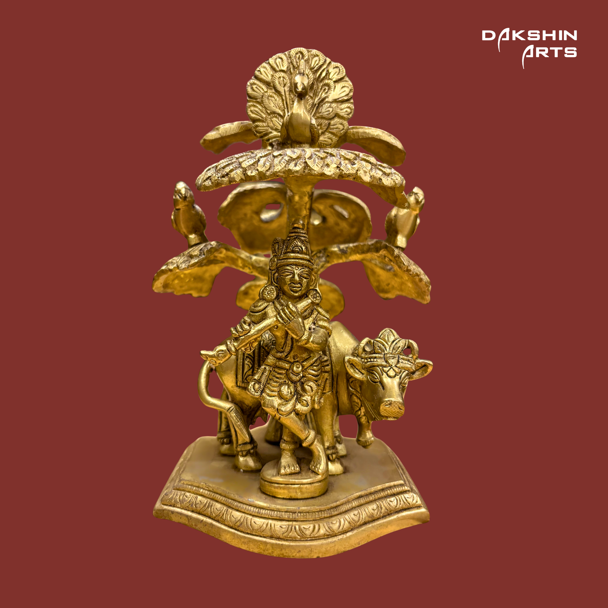 Brass Tree Cow Krishna Standing - Dakshin Arts