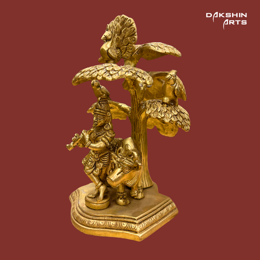 Brass Tree Cow Krishna Standing - Dakshin Arts