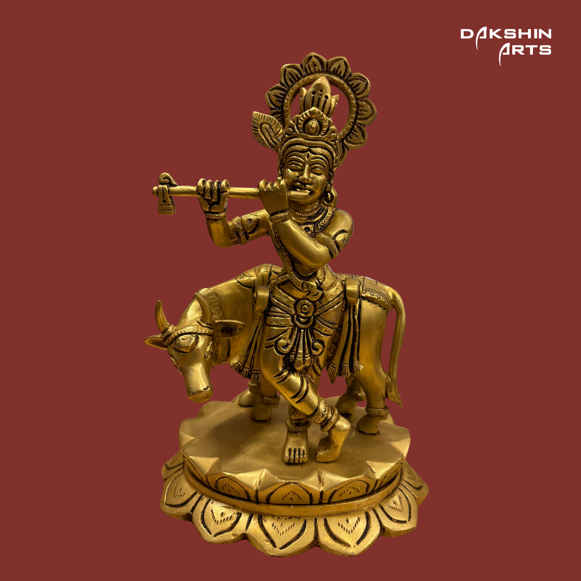 Brass Cow Krishna Standing - Dakshin Arts