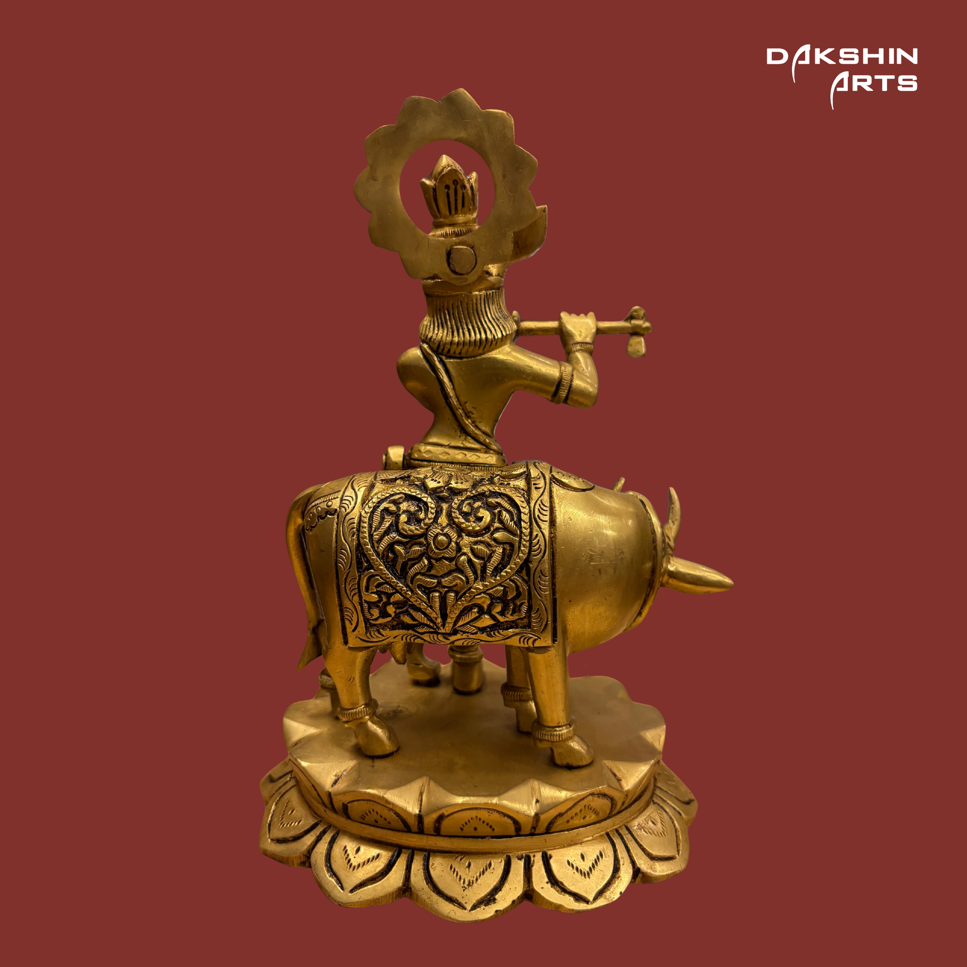 Brass Cow Krishna Standing - Dakshin Arts