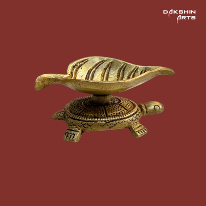 Brass Leaf Diya with Tortoise (Set of 2) - Dakshin Arts