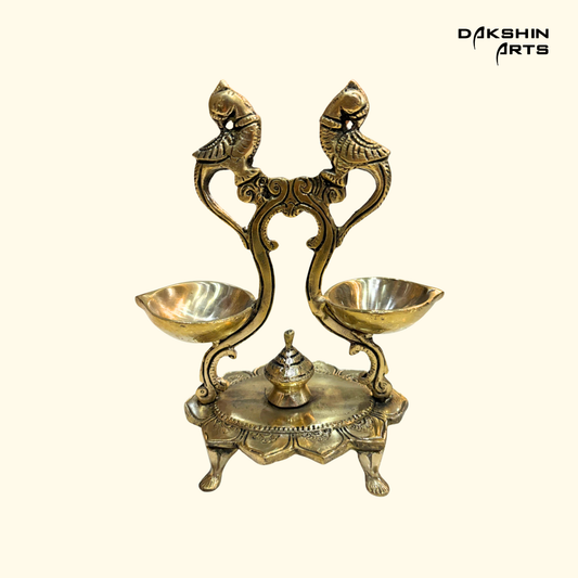Double Diya with Parrot