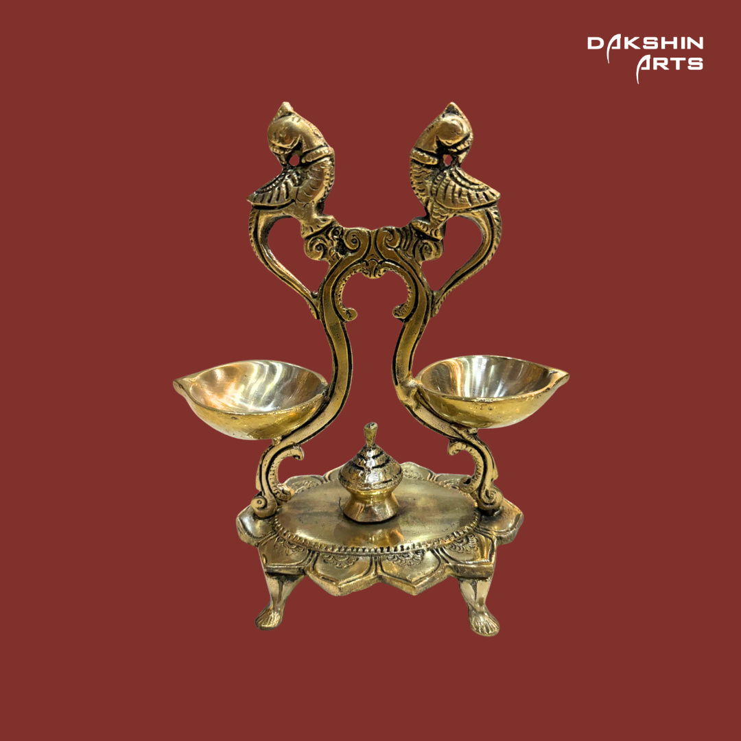 Double Diya with Parrot