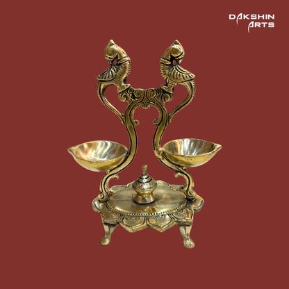 Double Diya with Parrot