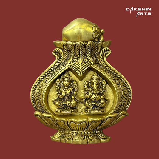 Brass Lakshmi Ganesha on Kalash Wall Hanging - Dakshin Arts