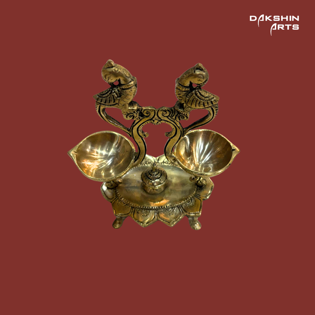 Double Diya with Parrot