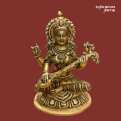Brass Saraswathi Oval Base - Dakshin Arts