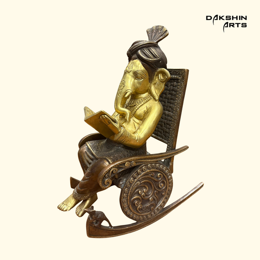 Brass Ganesha on Rocking Chair - Dakshin Arts