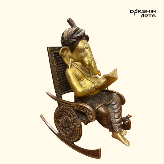 Brass Ganesha on Rocking Chair - Dakshin Arts