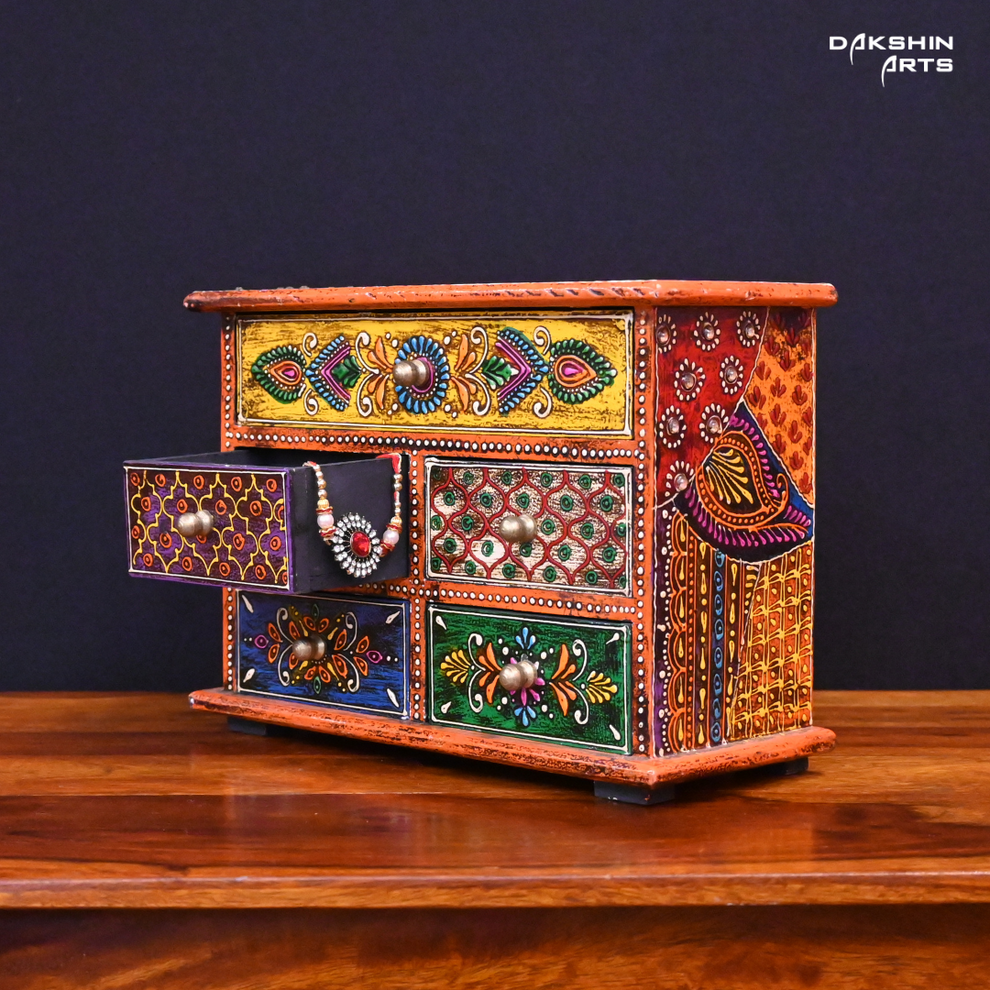 Wooden Jewellery Box - Colourful Cupboard Design – Dakshin Arts