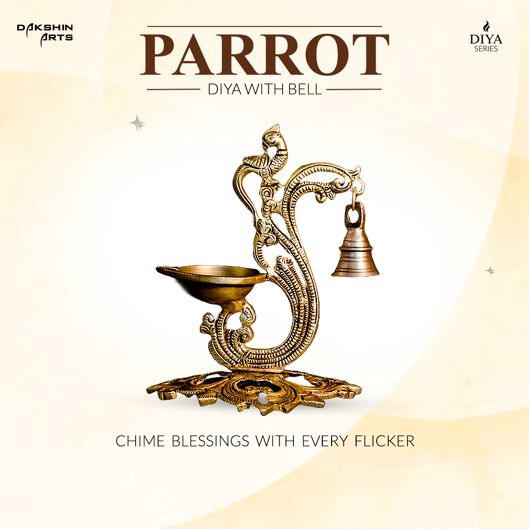 Parrot Diya with Bell on Base